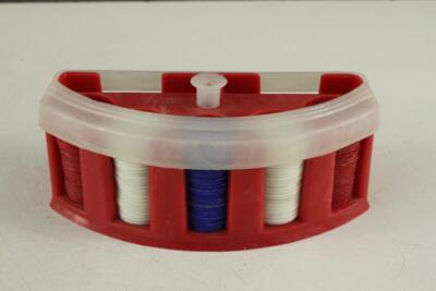 VINTAGE Lot HONG KONG POKER CHIPS Red Swirl Hard Plastic Caddy Blue White Chips