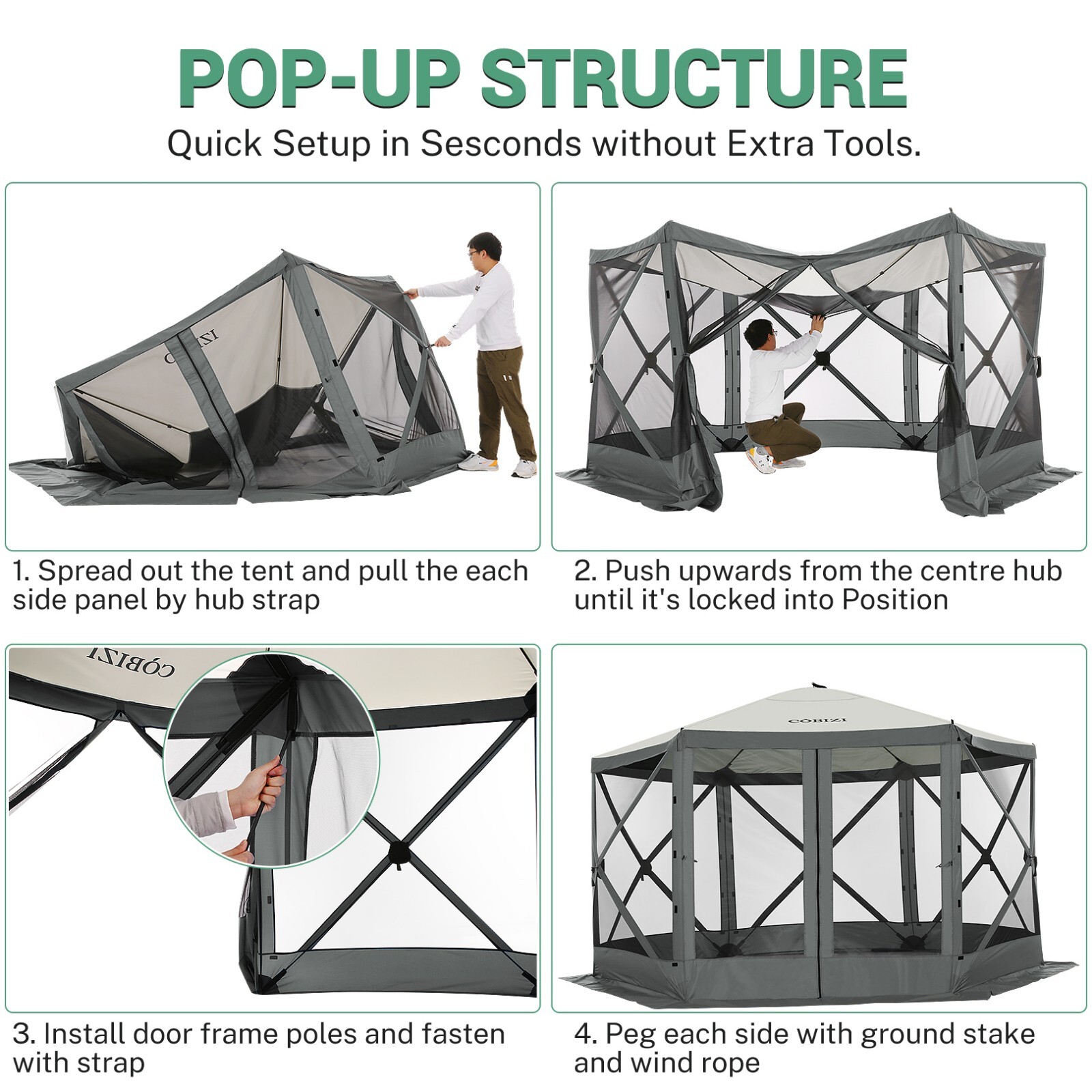 COBIZI 12x12 Pop Up Gazebo Hub Tent Instant Screen House with Mosquito Netting