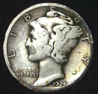 1924-P 10C Mercury Dime 90% Silver 21owc0224