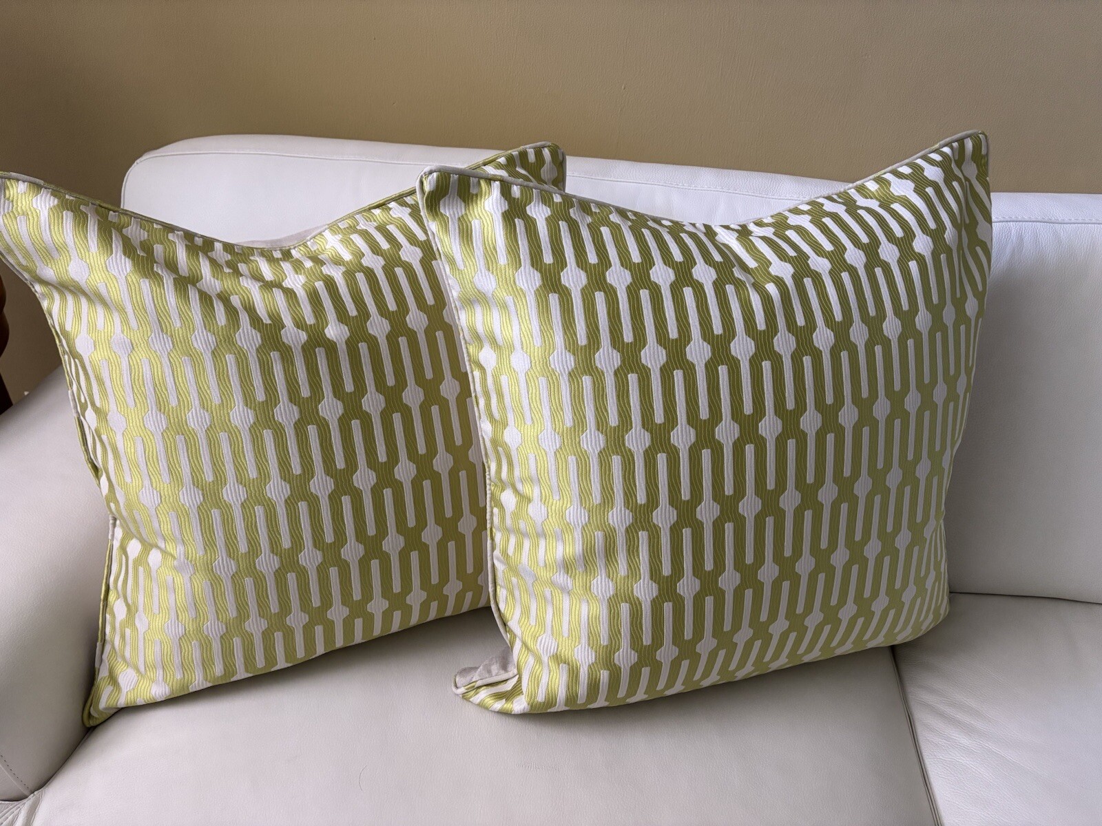 Scalamandre Silk Embroidered Beige Green Pillow Covers 24x24