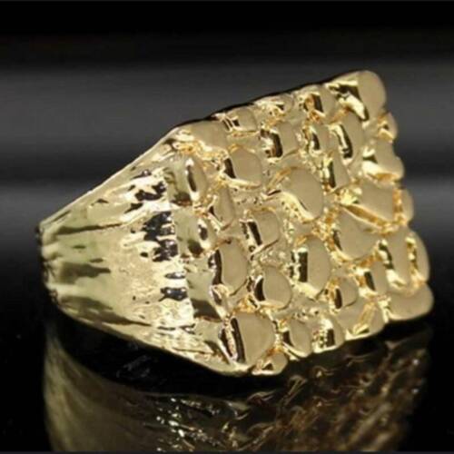 MENS Nugget Gold Plated Square Pinky Ring Hip Hop Jewelry Dad's Gift Size 7-11 - Picture 1 of 7