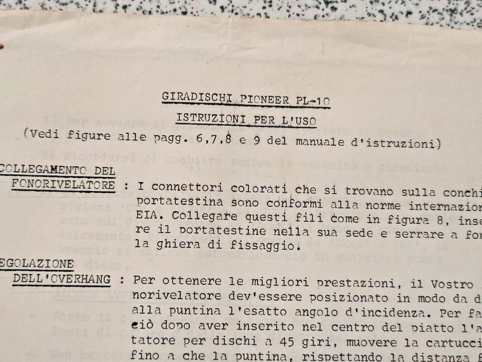 PIONEER PL 10 Stereo Turntable  ISTRUZIONI  in inglese (+ 2 pagine in italiano) - Immagine 4 di 4