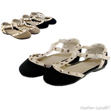 New Girls Kids Ballet Flats Black,Taupe Casual Studded T-Starp Dress Shoes