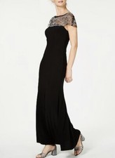 NWT R M Richards A-Line Silhouette Gown Size 12 Black with Silver Beading