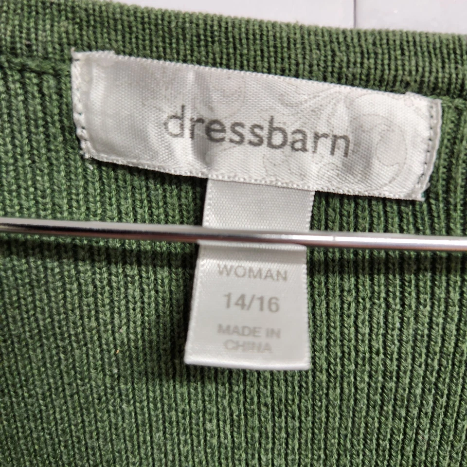 Dressbarn, квадратный вырез 3/4 рукав ребристый зеленый свитер, размер 14/16 (полка 5) - Изображение 3 из 4