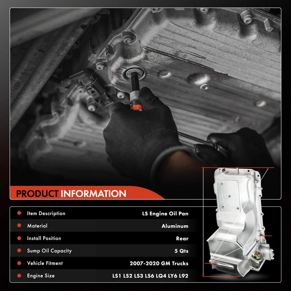 Engine Oil Pan w/ Gasket for Chevy Silverado GMC Sierra 1500 LS 4.8 5.3 6.0 6.2L - Image 3 of 4