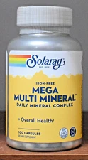 Solaray Mega Multi Mineral Iron-Free 100 Capsules Daily Mineral Complex
