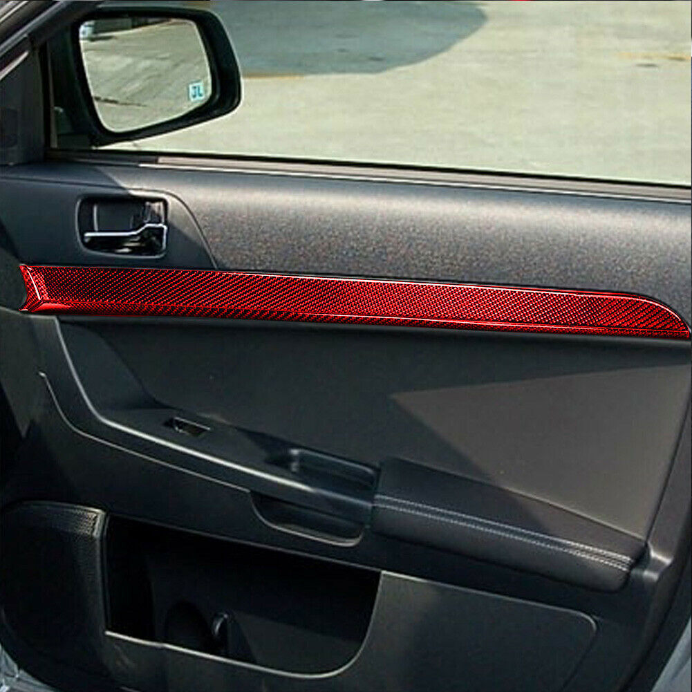 6Pcs Red Carbon Fiber Interior Door Panel Frame Trim For