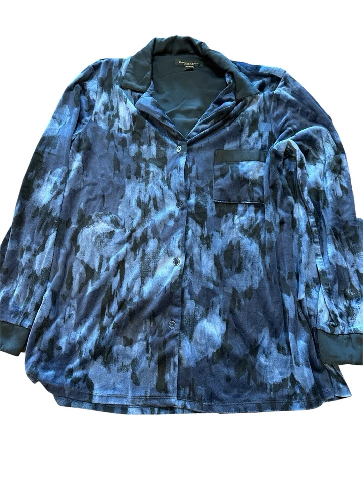 Pijama Donna Karan Black Label feminino S azul veludo roupa de dormir - Imagem 3 de 4