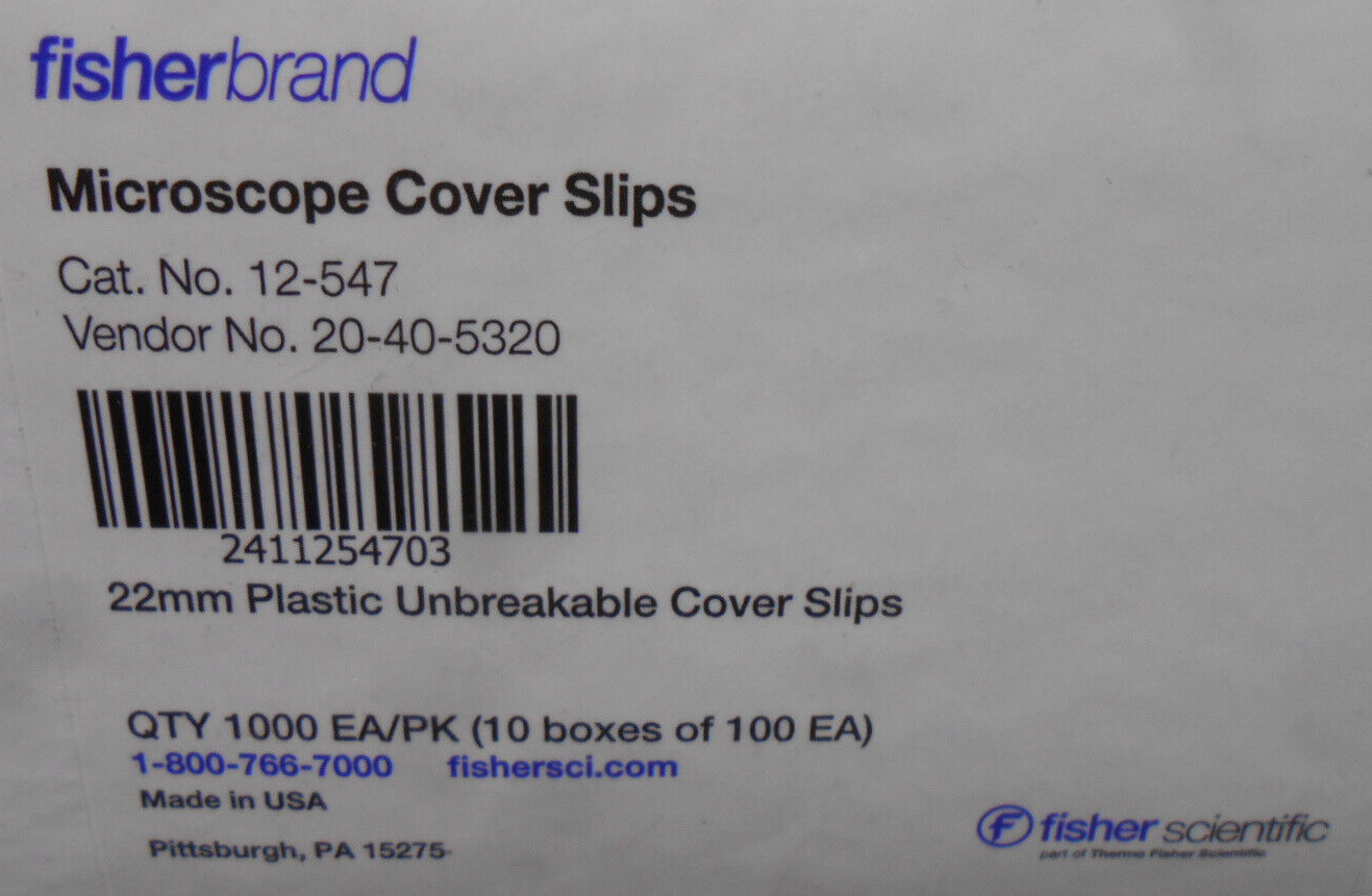 Fisherbrand Unbreakable Cover Slips 22 X 22mm 900/pk Cat. No. 12547