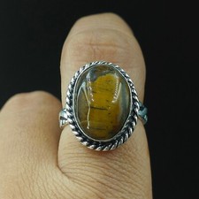 Natural Tiger Eye Oval Gemstone 925 Sterling Silver Proposal Women's Ring