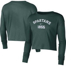 Nike Women's Green Michigan State Spartans Cropped Long Sleeve T-Shirt Size L