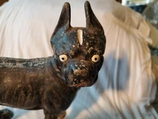 Antique Hubley Cast Iron Boston Terrier Bull Dog Doorstop Original Paint