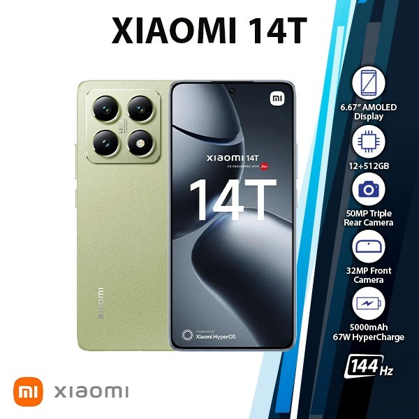 Xiaomi 14T 5G Android Cell Phone (Green/12GB+512GB/Dual SIM