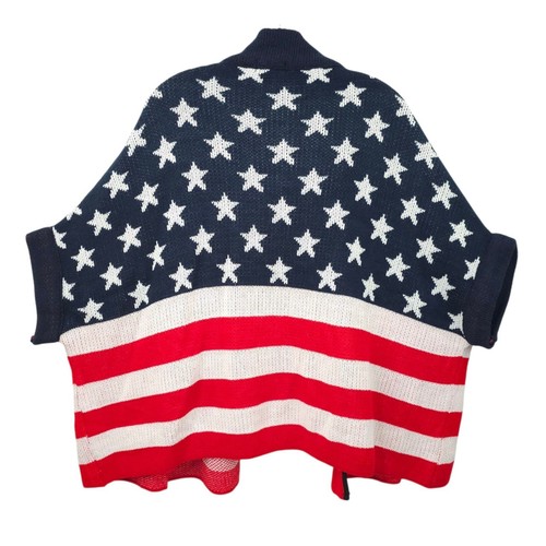 Janice Apparel Open Front Knit Cardigan Poncho ONE SIZE American Flag Pattern - Picture 2 of 18