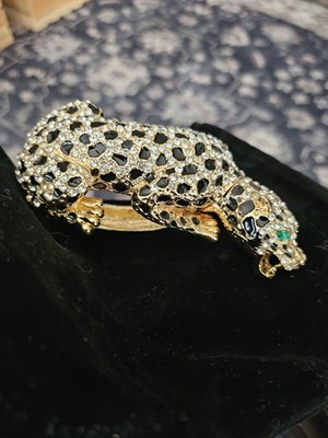 NWT - Natasha Vintage -Style Leopard Hinged Cuff Bracelet with Rhinestones 