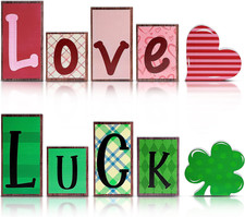 6 Pieces Valentine  S Day and St. Patrick'S Day Wooden Signs Love Lucky Reversibl