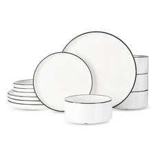 Porcelain Dinnerware Set, 12-Piece Modern Plate and Bowl Set, Dish Set for 4,...