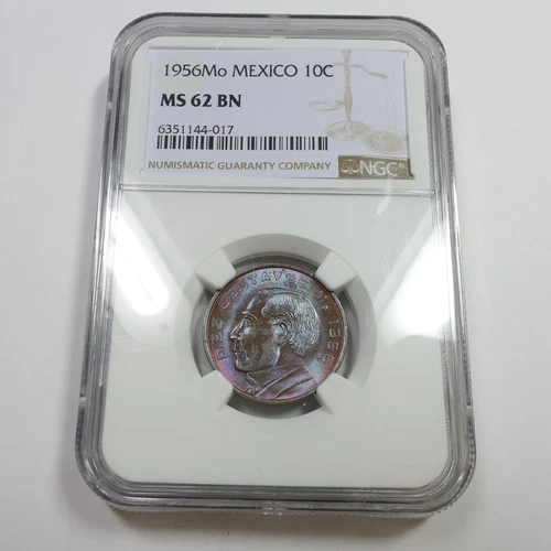 1956 Mo NGC MS62 BN - Mexico Toned 10 Centavos 10C Coin #56974A
