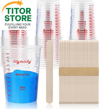 50 Pack Plastic Mixing Cups, 20 oz 600ml , Disposable 20 ounces, Clear/White