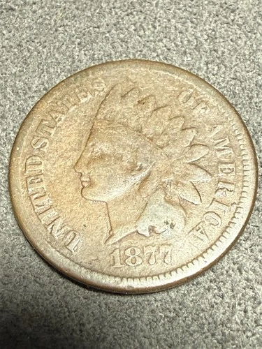 1877 indian head penny Raw Vg Original Old Collection Key Date