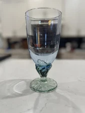 Bormioli Rocco Bahia Juice Glass Blue Scalloped Green Stem Mint Condition (1)