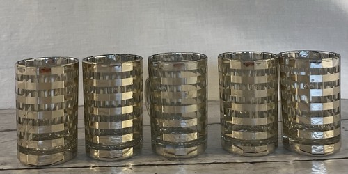 Vintage Silver Striped Glasses Lot Of 5 Drinking Cup Japan - Picture 2 of 5
