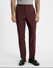  129 New Express Classic Burgundy Wool Blend Modern Tech Suit Pant Only 36 X 32
