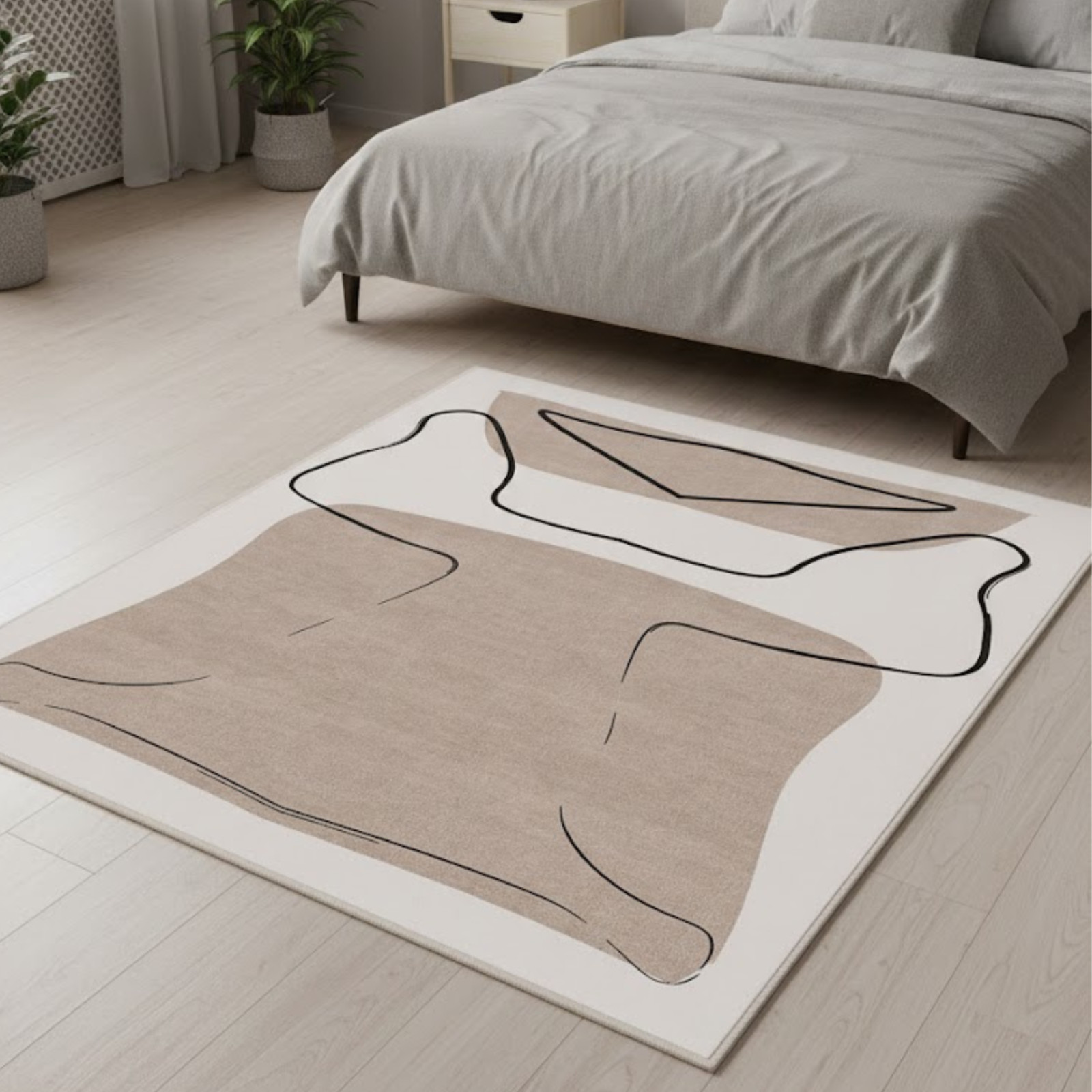 Hand Tufted Wool Area Rug Modern Abstract Beige Cream Bedroom Carpet 5x8,6x9,7x9