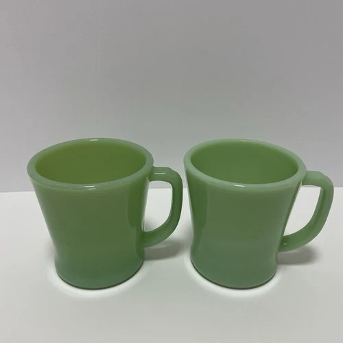 Fire King Jadeite Vintage Oven Ware Coffee Mug D Handle Set of 2 USA Made Nice