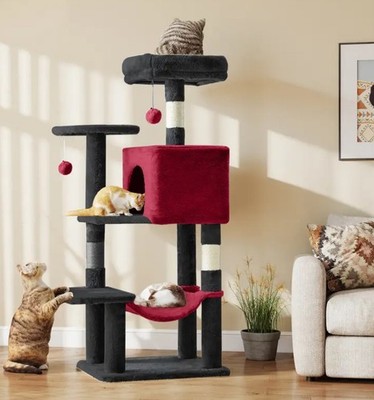44-Inch Multi-Cat Tree Tower with Condo & Hammock - Natural Sisal Scratching Pos