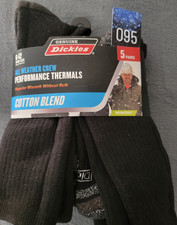 Dickies Thermal Crew Socks 5 Pairs Black Gray Cushioned Arch Support 6-12