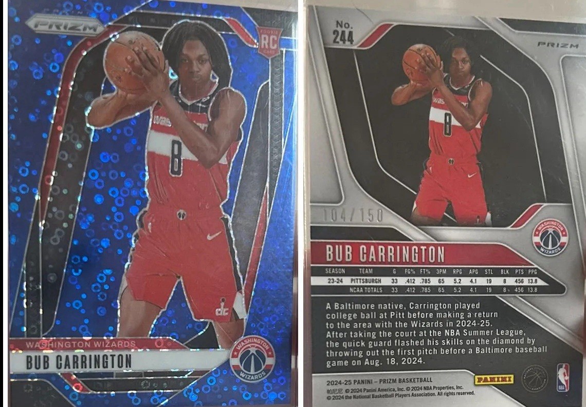 2024-25 Panini Prizm - Bub Carrington #244 Blue Fast Break Prizm /150 (RC)