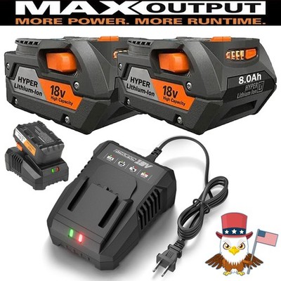 2Pack 18 Volt Hyper Lithium ion Battery/Charger For Ridgid 18V R840087 Rigid 18V