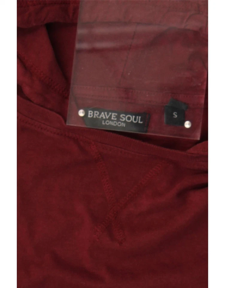 BRAVE SOUL Mens Hoodie Jumper  Small Burgundy Cotton CZ10 - Image 3 of 3