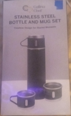 Culina Chef 1L Stainless Steel Vacuum Insulated Bottle & Mug Set Black