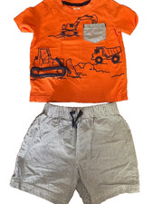 Carter's Dump Truck Excavator Bulldozer T Shirt Shorts Boy Toddler Sz 24 Mo