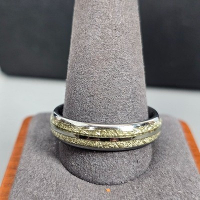 Three Keys Jewelry Meteorite Silver-Tone Tungsten Carbide Mens Wedding Ring 13.5