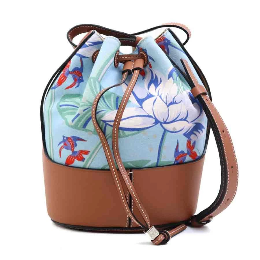 Loewe — Auth LOEWE Paula's Ibiza Shoulder Bag Blue/Brown Canvas/Leather - e61132a