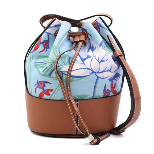 Auth LOEWE Paula's Ibiza Shoulder Bag Blue/Brown Canvas/Leather - e61132a
