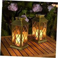 2Pack 11" Outdoor Solar Lanterns Waterproof Garden Patio Lantern Antique Green