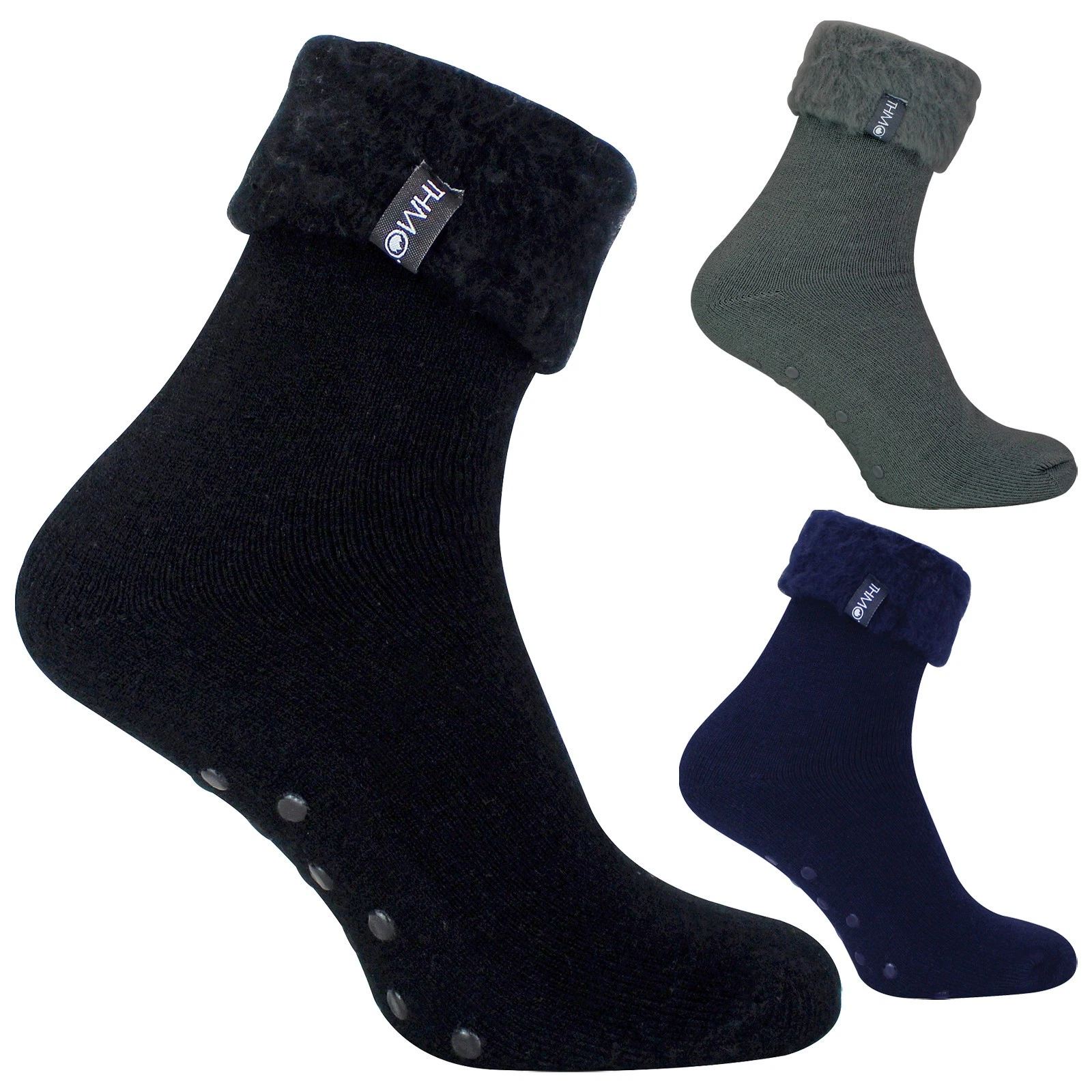 Mens Non Slip Bed Socks by THMO Fleece Slipper Socks for Winter