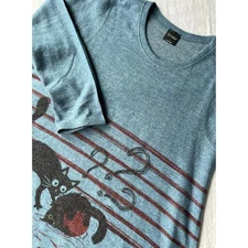 Inoah Women's Blue Cat & Yarn Graphic Long Sleeve Top L Made in USA Casual