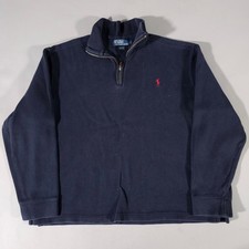 Polo Ralph Lauren Quarter Zip Pullover Mens L Navy Blue Cotton Knit Sweater USA