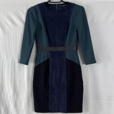 BCBGMaxazria Dress Size XXS Colorblock Faux Suede Leather Sheath Long Sleeve