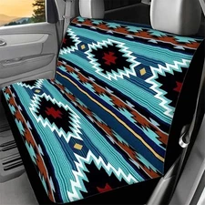 WELLFLYHOM Aztec Print Universal Rear Split Bench Seat Cover Blue 