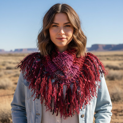 NEW Hand Knitted Boho Cowl Scarf Red Pink Black Whimsigoth Indie Artsy Glam Mod