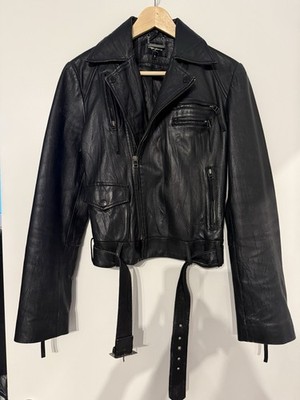 Pepe Jeans Lederjacke schwarz Gr. S Bikerjacke Gürtel