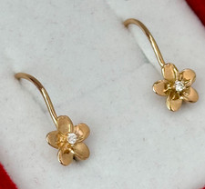 Tiny Vintage Original Rose Gold 585 14k Baby Earrings with Cubic Zirconia 1,06 g