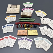 Vintage 1937 Monopoly Game Replacement Parts Wooden Tokens Houses Money Cards